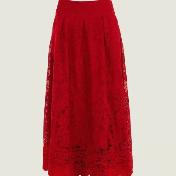 NWT FARM Rio Red Guipure Boho Garden Skirt - Picture 4 of 6